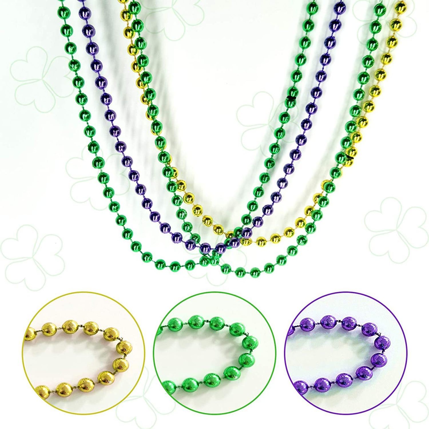 Wholesale 80cm Mardi Gras Throw Beads Plastic Bulk Purple Green Gold Beaded Mardi Gras Beads Necklace