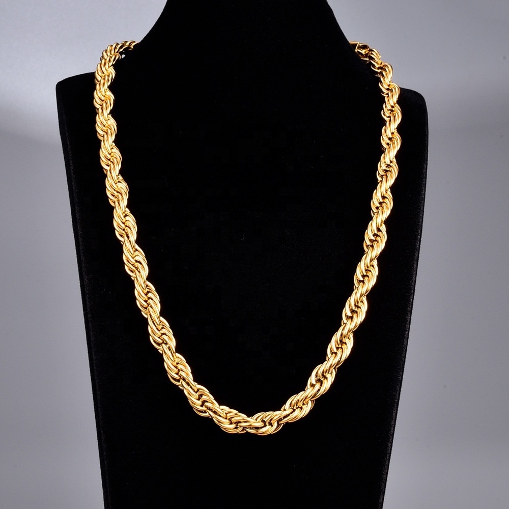 Hiphop Extra Thick 8mm 18K Gold plating Twisted Wire Rope Chain Stainless Steel Necklace For Women