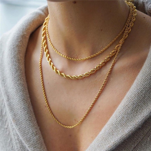 Hiphop Extra Thick 8mm 18K Gold plating Twisted Wire Rope Chain Stainless Steel Necklace For Women