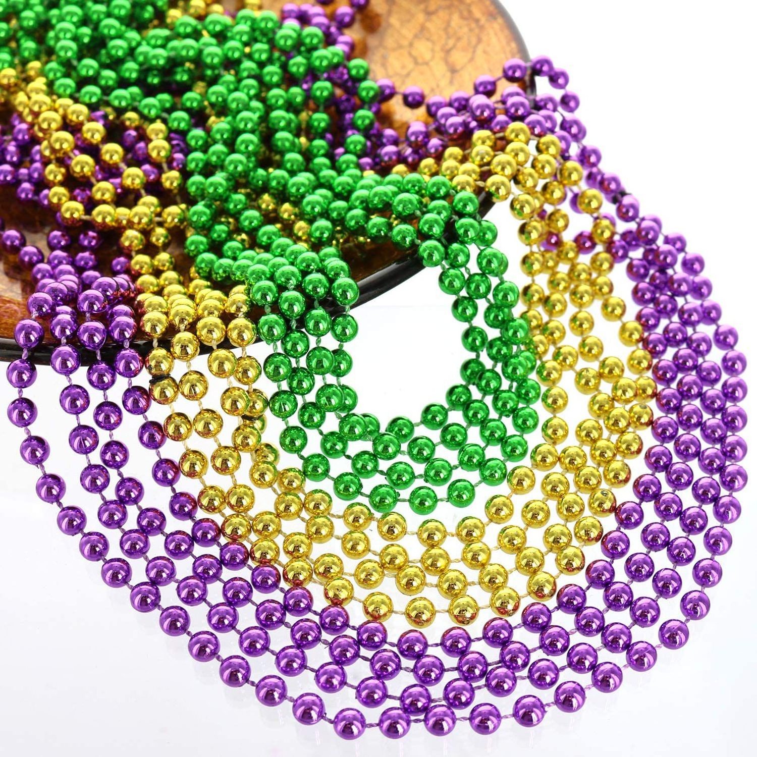 Wholesale 80cm Mardi Gras Throw Beads Plastic Bulk Purple Green Gold Beaded Mardi Gras Beads Necklace