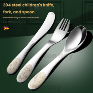 Cute Cartoon Children Thickened Mirror Silver Plated Luxury Spoon Fork Knife Cutlery 18 10 Stainless Steel Flatware Set