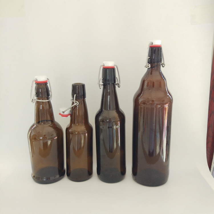 16 oz Amber Glass Beer Bottles with Flip top Caps for Home Brewing with Flip Caps