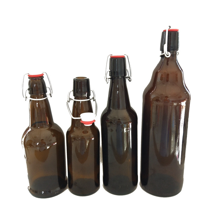 16 oz Amber Glass Beer Bottles with Flip top Caps for Home Brewing with Flip Caps