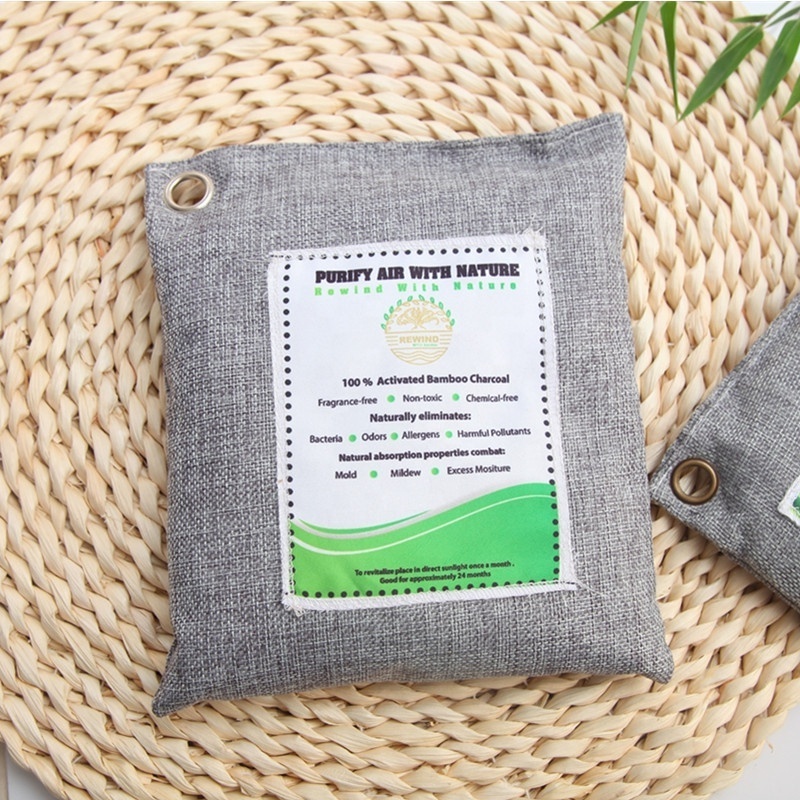 200g Air Purify Bag Fresh Active Carbon Linen Bags Bamboo Charcoal Mold Odor Deodorant