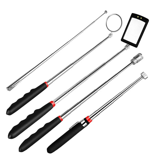 Factory Supply 5PCS Magnetic Telescoping Pick-up Tool Kit, 360 Swivel Adjustable Inspection Mirror and Flexible LED Flashlight