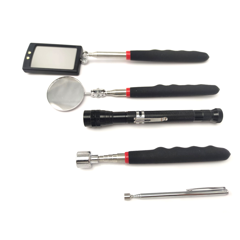 stainless steel telescoping magnetic pick up tool set with led under car inspection mirror with led lights