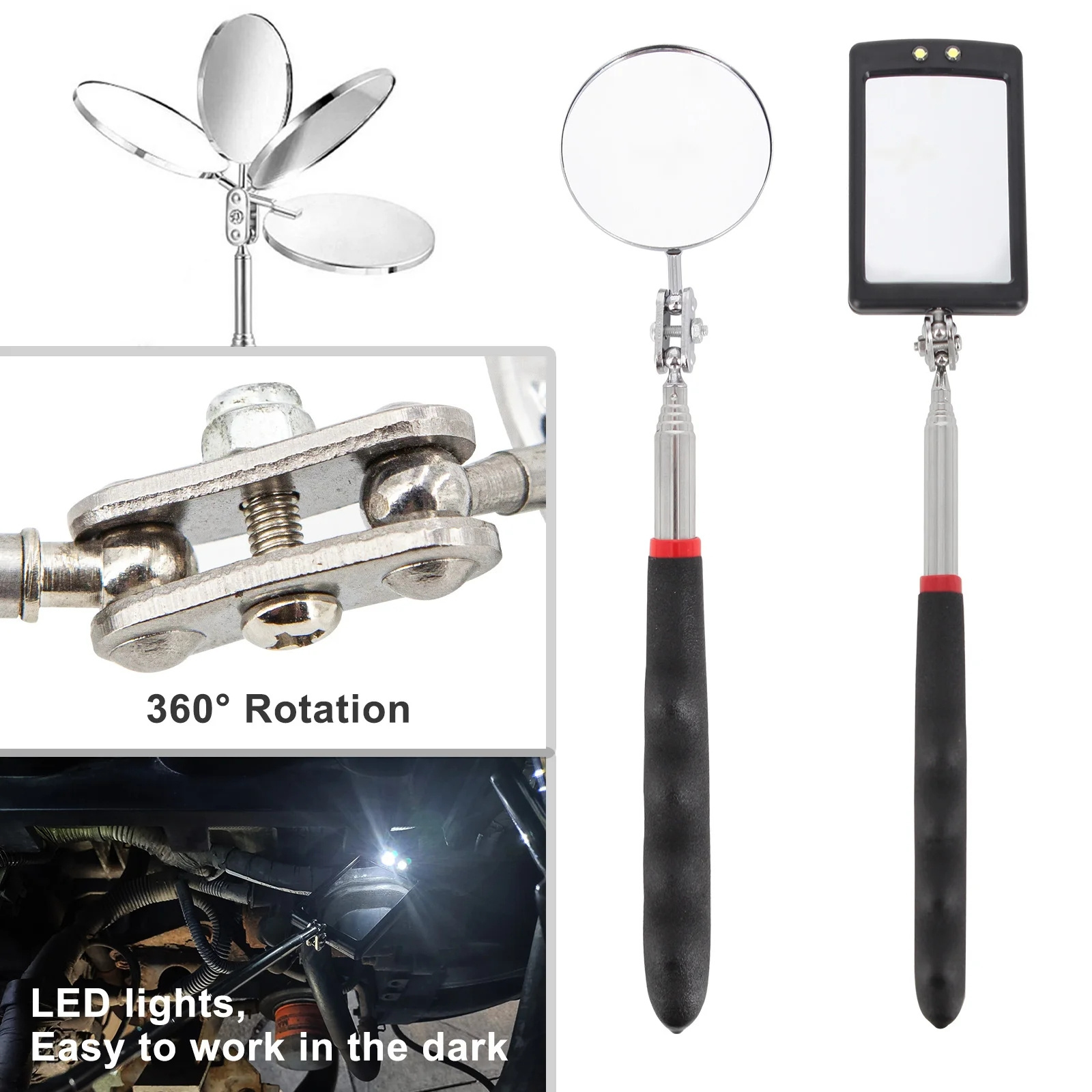 Magnetic Telescopic Pickup Tool Adjustable Flexible Pick Up Stick 360 Swivel Square Round Claw Led Flashlight Inspection Mirror