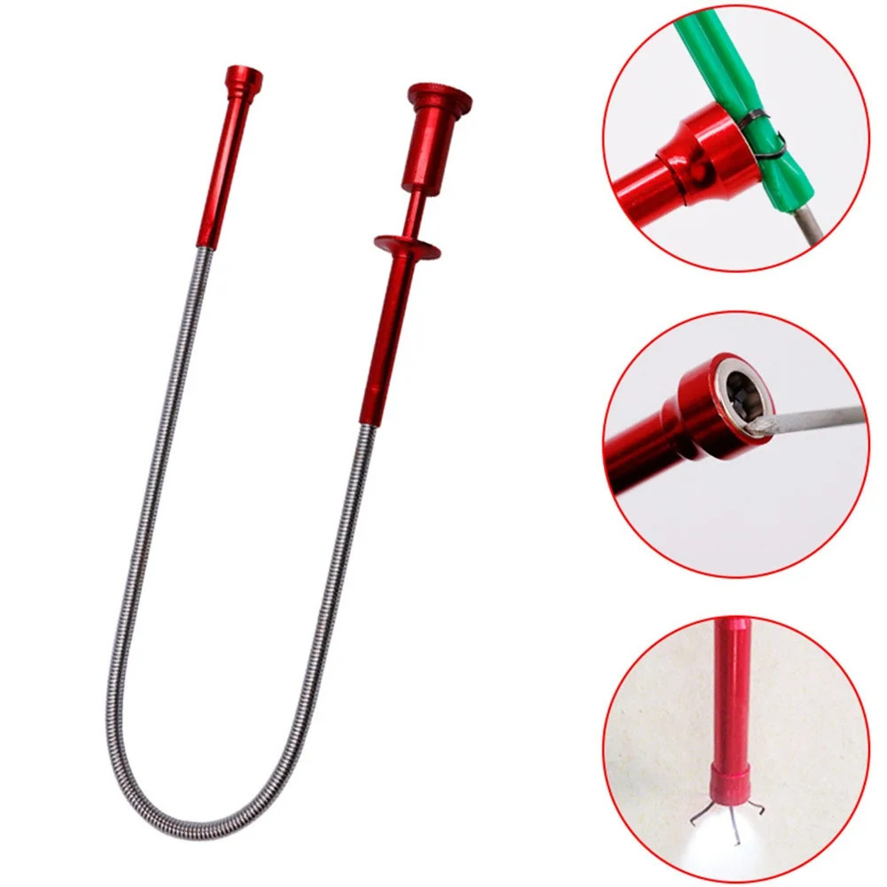 25 Inch Car Flexible Pick Up Magnet 4 Claw Versatile Magnetic LED Light Claw Pickup Tool Grab Metal Parts Easily Pick Up Tool