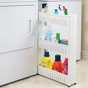 Modern Home Narrow Sliding Storage Organizer Rack Plastic 3-Tier Gap Storage Shelf