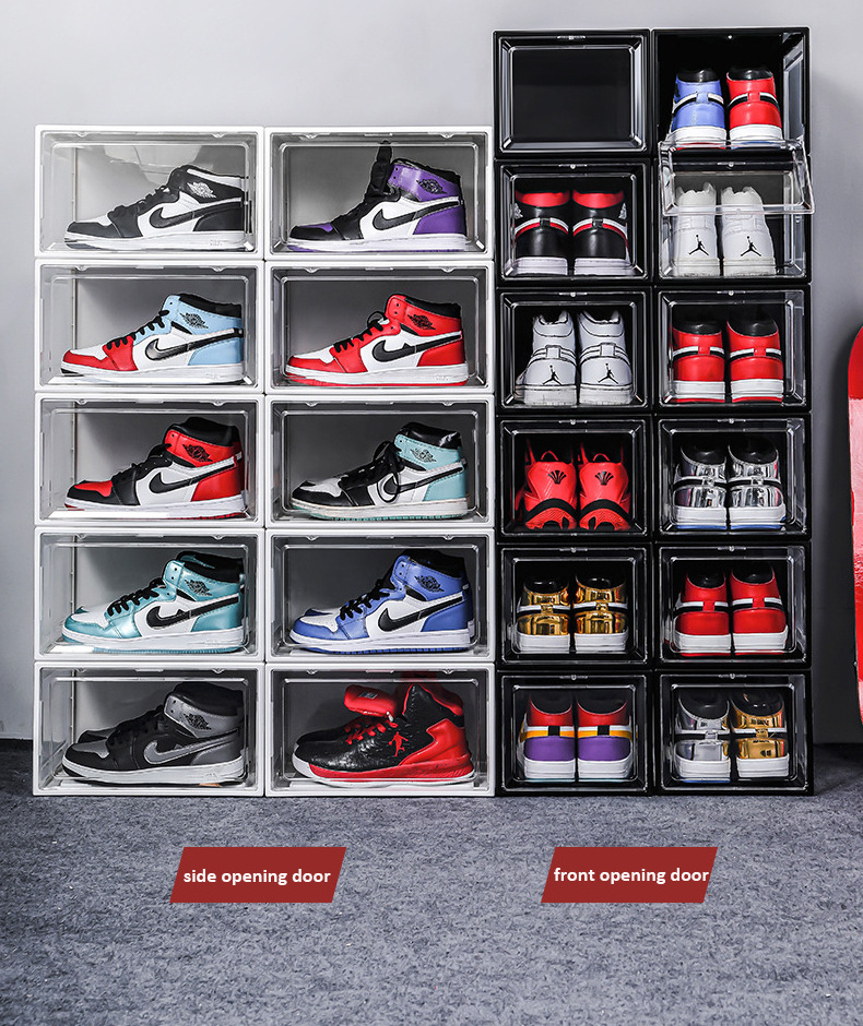 Customized Logo Stackable Shoe Storage Box Crates Plastic Clear Sneaker Box For Shoes Display Shoe Case