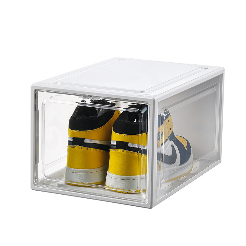 Customized Logo Stackable Shoe Storage Box Crates Plastic Clear Sneaker Box For Shoes Display Shoe Case