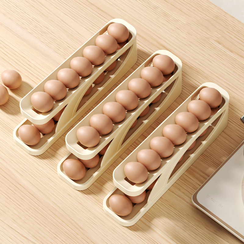 Plastic Automatic Rolling Egg Dispenser Holder For Fridge Storage Double Layer Plastic Egg Holder Container Storage Rack