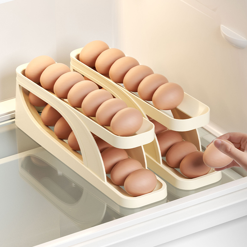 Plastic Automatic Rolling Egg Dispenser Holder For Fridge Storage Double Layer Plastic Egg Holder Container Storage Rack