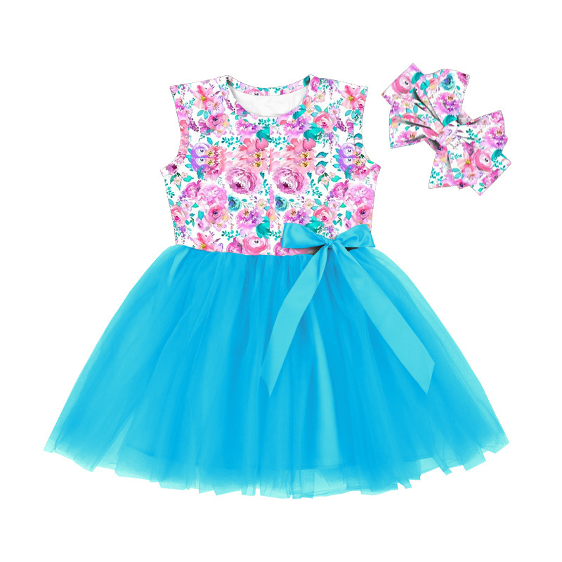 SQ-082-YXX Royal Blue Lace Baby Girls Tutu Dress Toddler sleeveless Dresses Infant Tulle Sundress