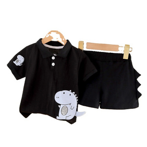 Wholesale Children's Boutique Clothing Children Black Cute Boy Cute Soild Polo Shirt Baby Suit