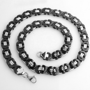 Titanium steel Men's necklace electroplated black flat joint chain European and American style byzantine chain  jewelry   SSCN--