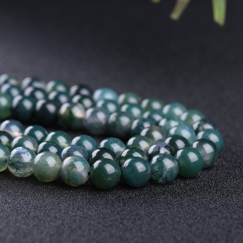 Natural dark color Water Grass Agate Loose beads Round beads Moss Agate Milk moss agate necklace and bracelet 012