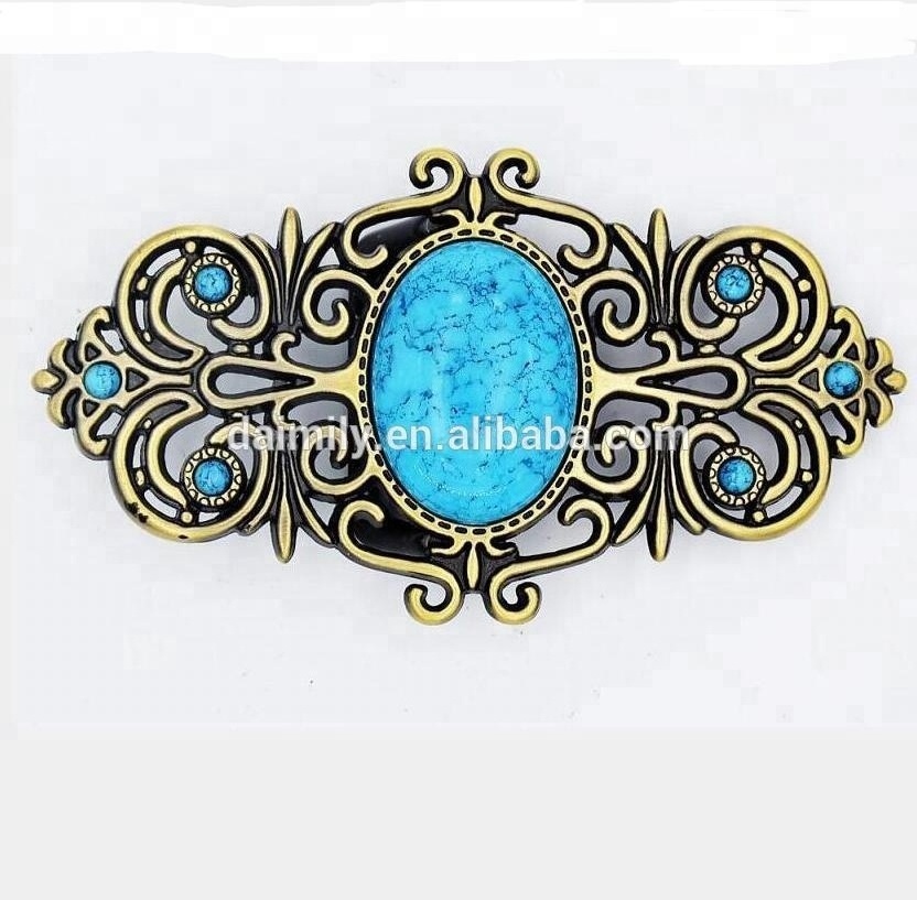 Beautiful women jewelry gemstone turquoise brass belt buckle SSB 021