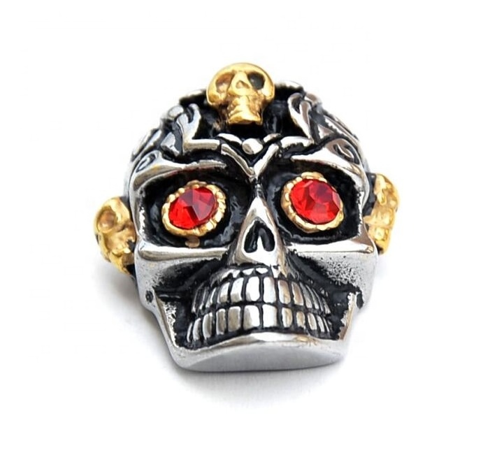 Men pendants Good looking stainless steel  18K gold red eye skull necklace pendant charms DSP 283