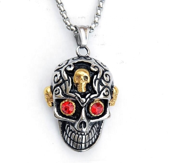 Men pendants Good looking stainless steel  18K gold red eye skull necklace pendant charms DSP 283