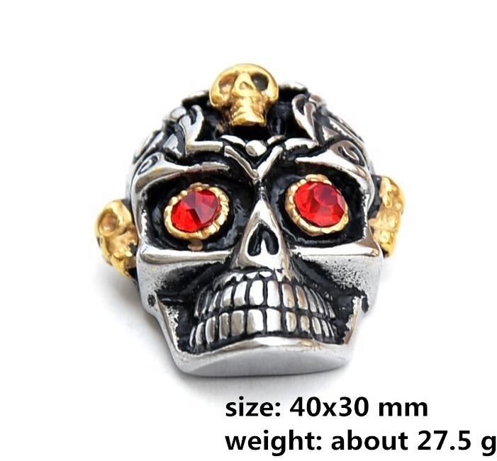 Men pendants Good looking stainless steel  18K gold red eye skull necklace pendant charms DSP 283