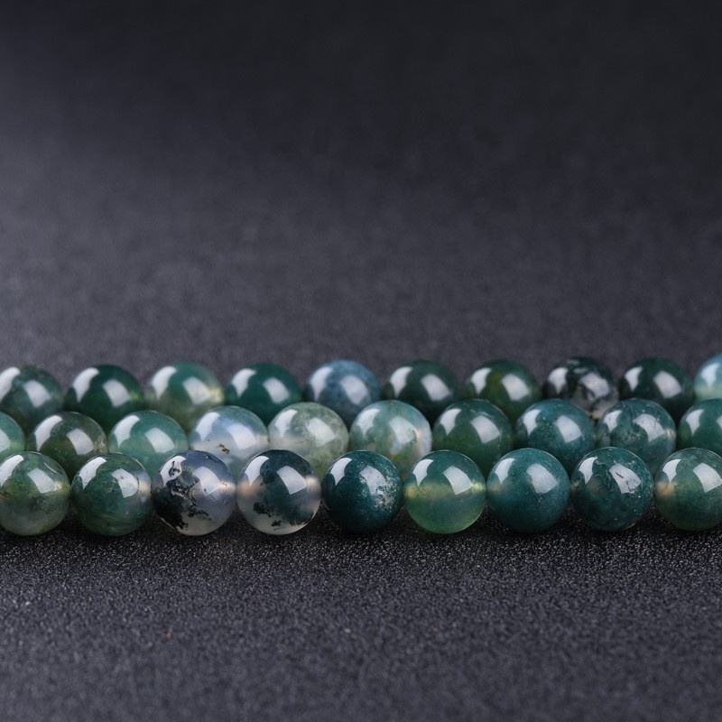 Natural dark color Water Grass Agate Loose beads Round beads Moss Agate Milk moss agate necklace and bracelet 012