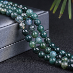 Natural dark color Water Grass Agate Loose beads Round beads Moss Agate Milk moss agate necklace and bracelet 012