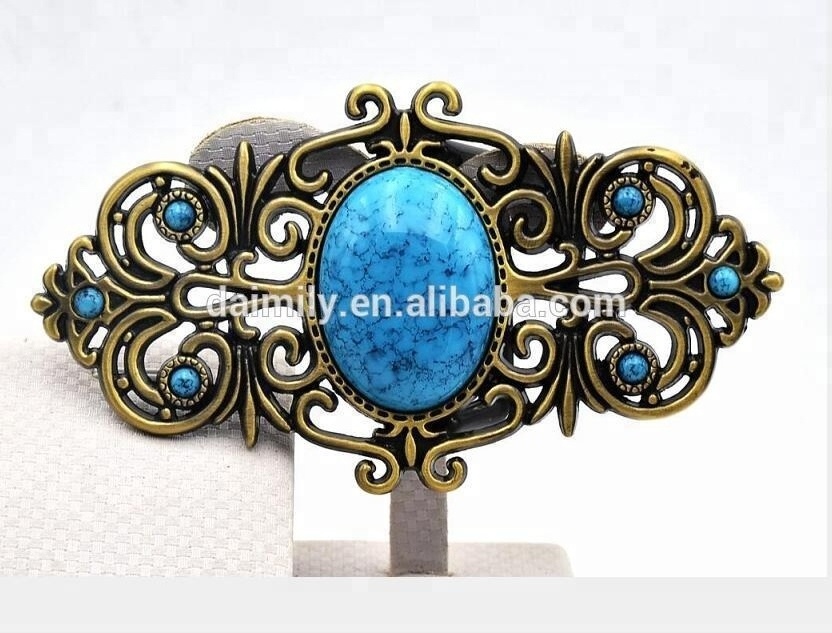 Beautiful women jewelry gemstone turquoise brass belt buckle SSB 021