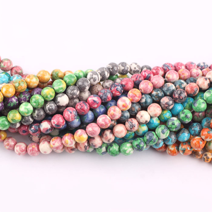 Cheapest Synthetic Multicolor Gemstone beads Rain Flower Jade Faceted Round Stone Beads for Jewelry Maki