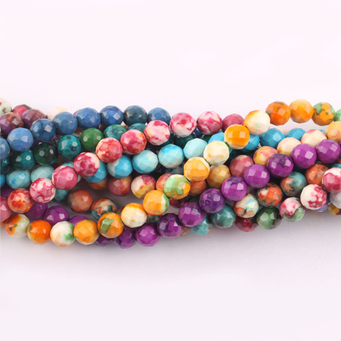 Cheapest Synthetic Multicolor Gemstone beads Rain Flower Jade Faceted Round Stone Beads for Jewelry Maki