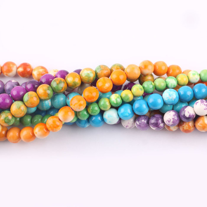 Cheapest Synthetic Multicolor Gemstone beads Rain Flower Jade Faceted Round Stone Beads for Jewelry Maki