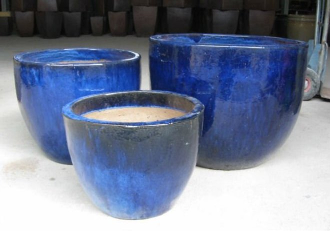 Ceramic blue glazed outdoor flower pot pottery planter