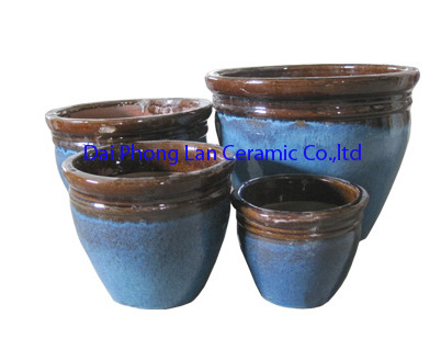 Ceramic blue glazed outdoor flower pot pottery planter