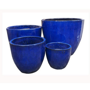 Ceramic blue glazed outdoor flower pot pottery planter