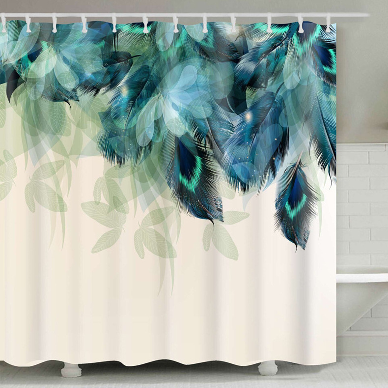 Cheap Hookless Polyester Digital Print Bath Room Curtain Set 3D Print Shower Curtain