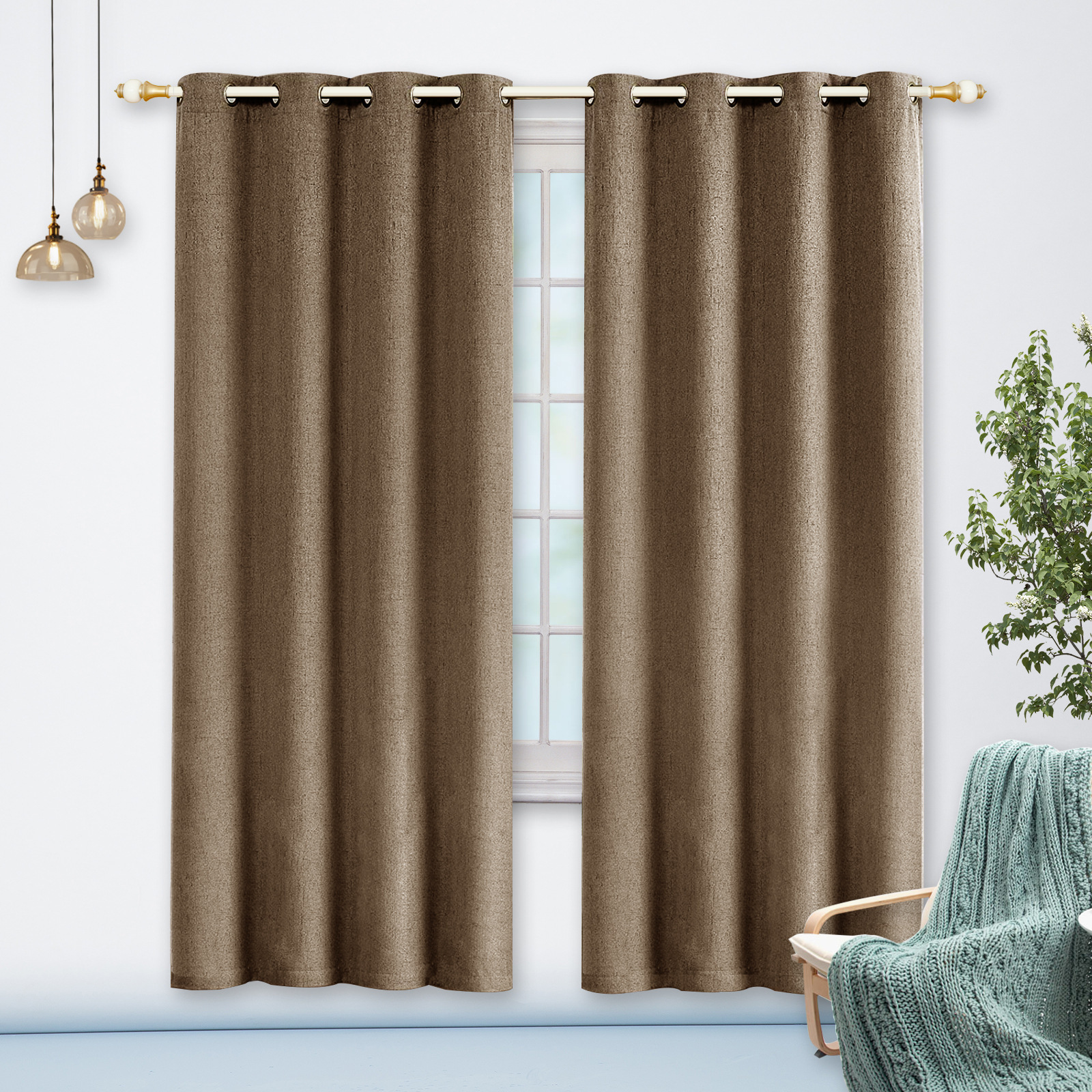 Manufacturer Home Decor Darkending 52*84 Inch Linen Look Coating Fabric Blackout Top Grommet Curtains