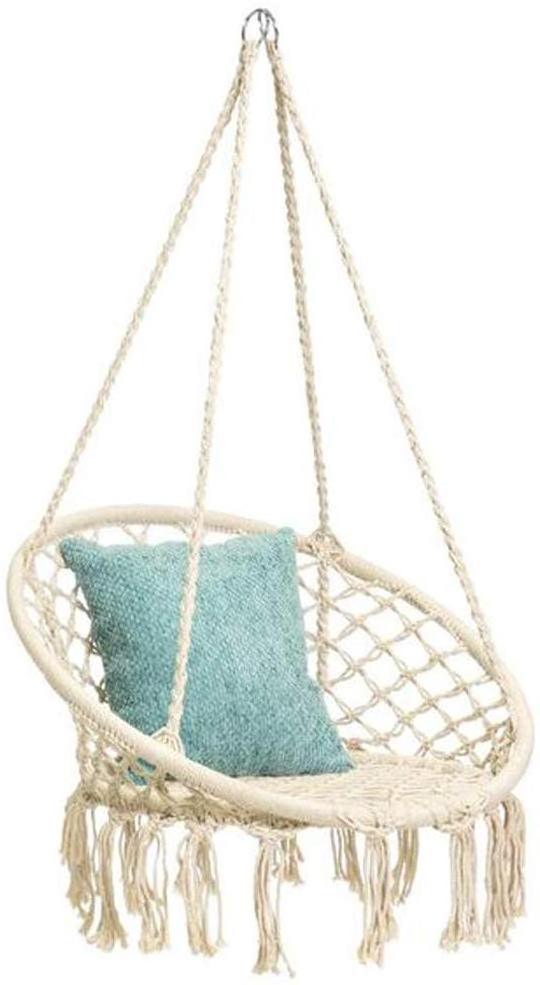 Handmade Cotton Rope Swing Chair, Square Ergonomic Bohemian Design Hanging hammock chair