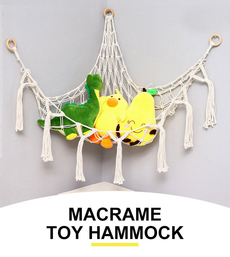 Hot Selling Custom Boho Corner Stuffed Animal Hammock Net  Macrame Toy Hammock for Stuffed Animals