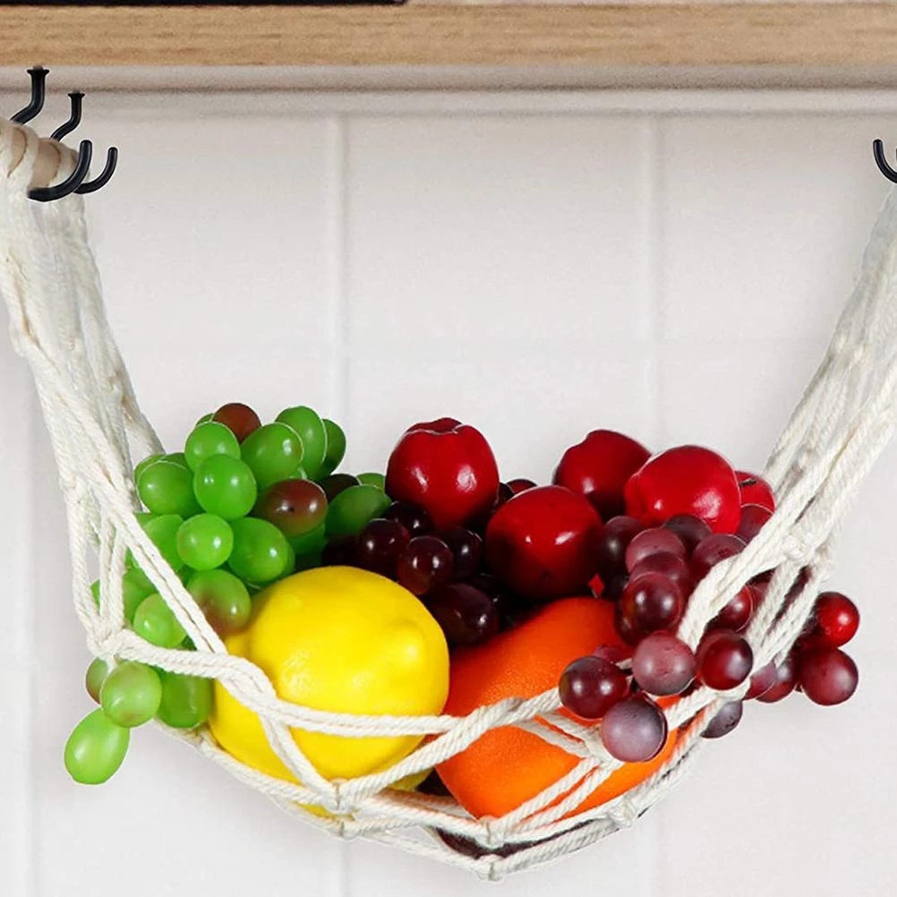 Hanging Kitchen Decor Hanging  Fruit Hammock, Bananas holder for Kitchen Under Cabinet with hooks//