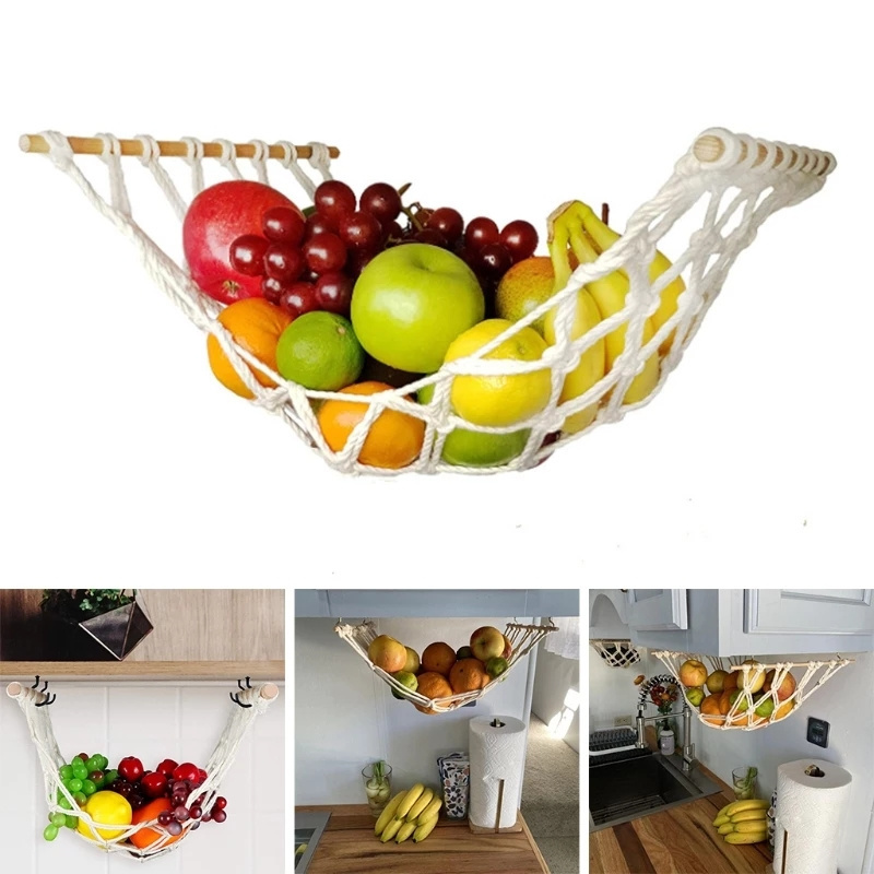 Hanging Kitchen Decor Hanging  Fruit Hammock, Bananas holder for Kitchen Under Cabinet with hooks//