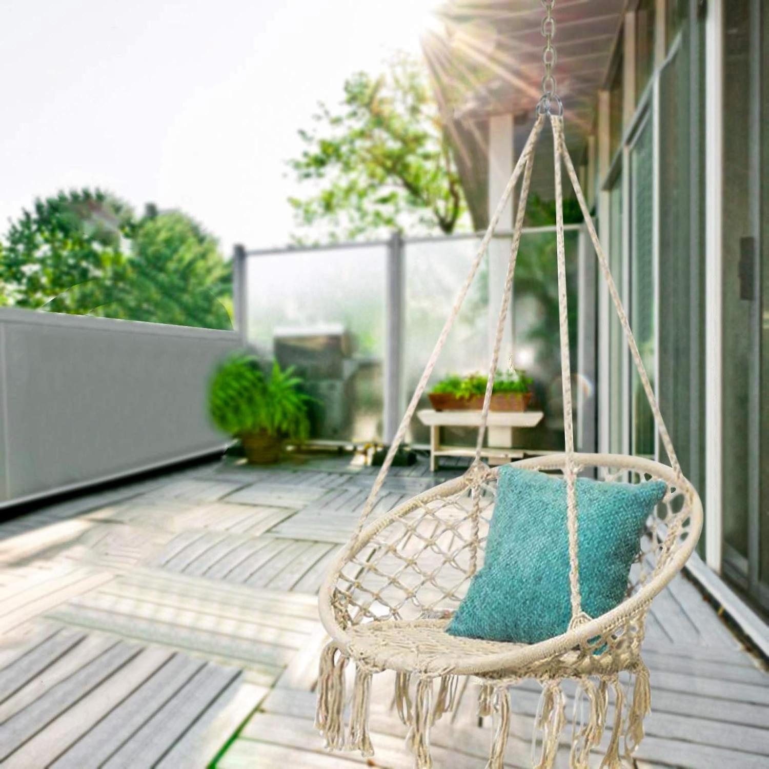 Hanging Hammock Chair Macrame Swing for Indoor Outdoor Patio Porch Deck Yard Garden