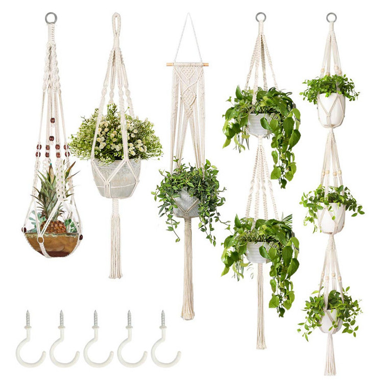 Indoor Macrame Pot Cotton Plant Hanger For Home Garden Decoration,Macram Plant Hanger Manufacturer