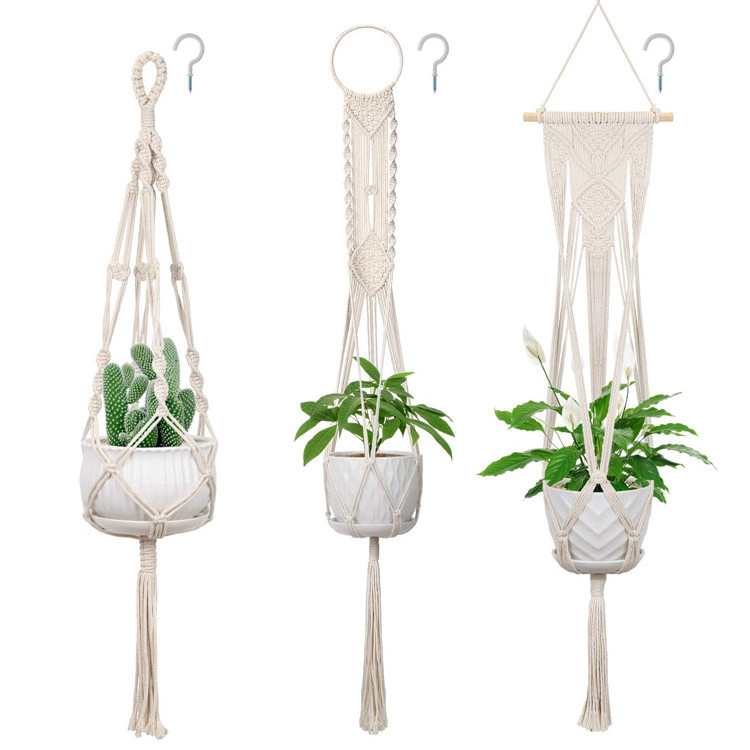 Indoor Macrame Pot Cotton Plant Hanger For Home Garden Decoration,Macram Plant Hanger Manufacturer