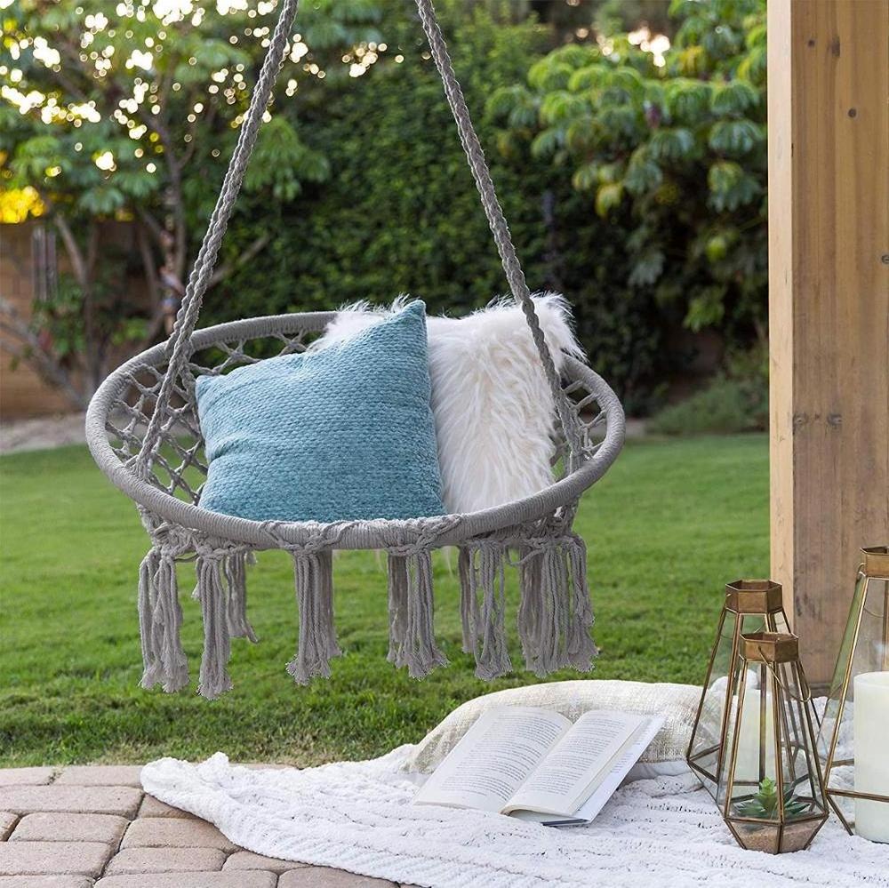 Hammock Chair Macrame Swing with Hanging Kits, Hanging Cotton Rope Swing Chair