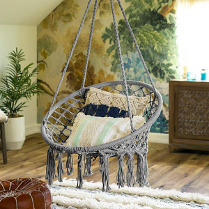 Hammock Chair Macrame Swing with Hanging Kits, Hanging Cotton Rope Swing Chair