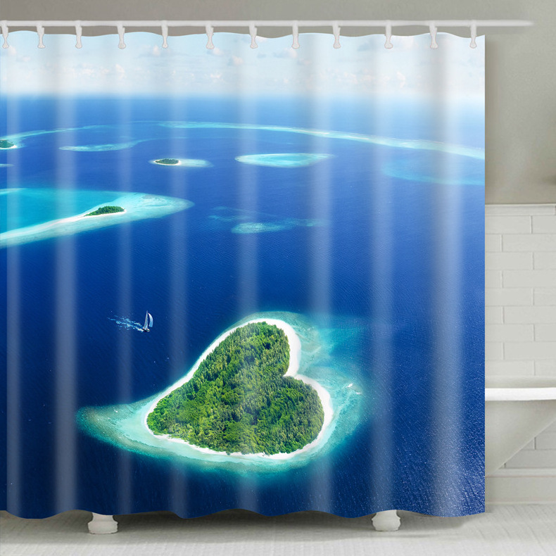 Cheap Hookless Polyester Digital Print Bath Room Curtain Set 3D Print Shower Curtain