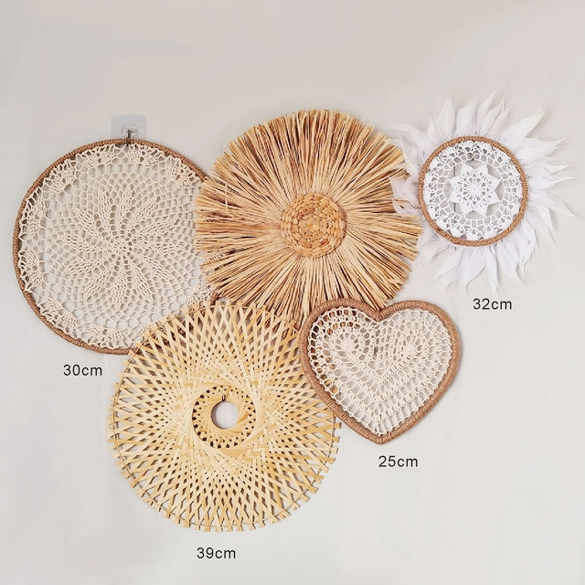 Bowl Shape Rattan Material Decoration Woven Round Shape Wall Basket Hanging Dry Fruit Plate