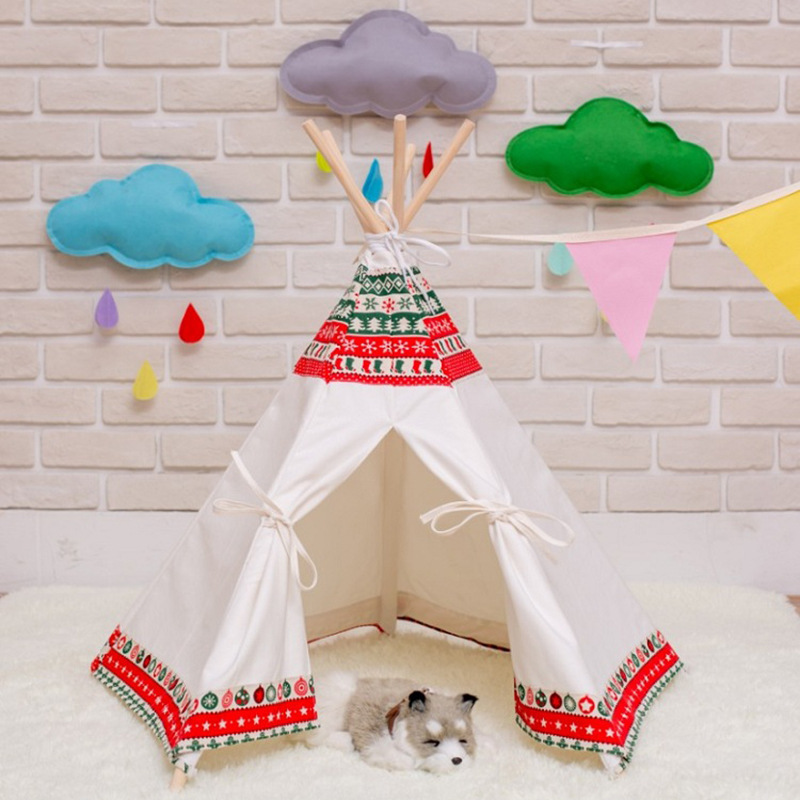 High Quality Pet Tent House Cat Bed Portable Teepee With Thick Cushion  Available For Dog Puppy