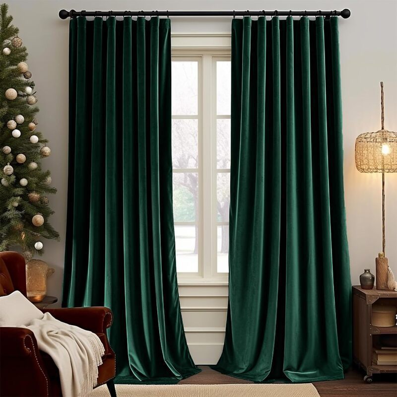 Light Blocking Blackout Velvet Fabric Pinch Pleated Hooks Room Darkening Curtain Drapes