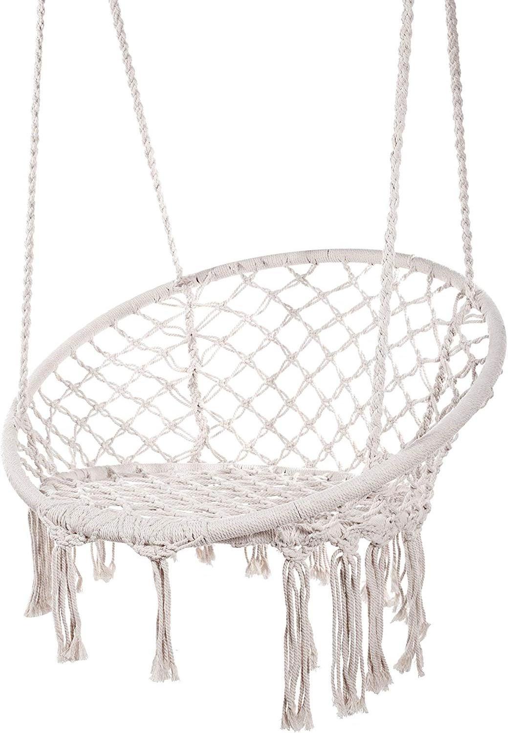 Handmade Cotton Rope Swing Chair, Square Ergonomic Bohemian Design Hanging hammock chair